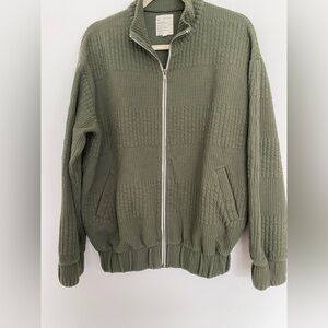 For Days Green Jacket Small Full Zip Textured Ribbed Upcycled Organic Cotton‎